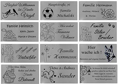 ID Türschild mit Bildern und Gravur nach Wunsch, Namensschild, Edelstahl, in 5 Größen, Schild Nr.3 (140x70 mm) von aplusashop