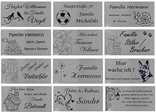 ID Türschild mit Bildern und Gravur nach Wunsch, Namensschild, Edelstahl, in 5 Größen, Schild Nr.3 (150x100 mm) von aplusashop