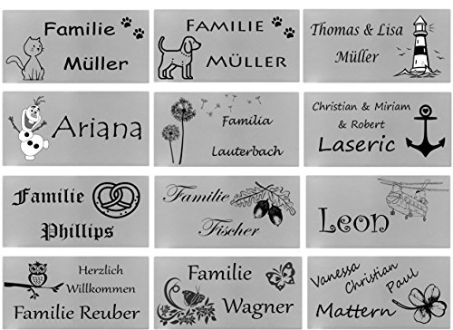 ID Türschild mit Bildern und Gravur nach Wunsch Namensschild Edelstahl 5 Größen (100x50 mm) von aplusashop