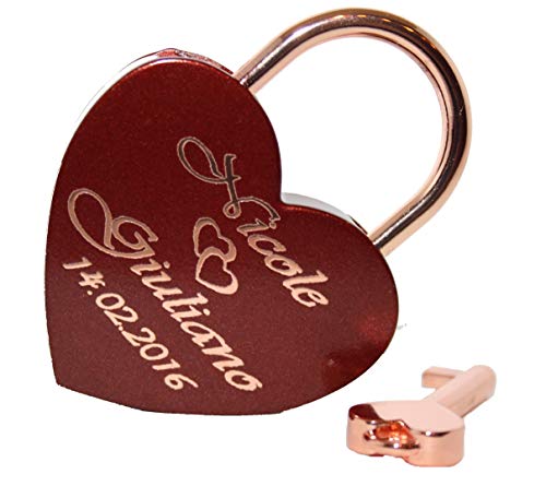 NEU Liebesschloss Herz ROT-Rosegold mit Gravur nach Wunsch Groß 60x45 mm von aplusashop