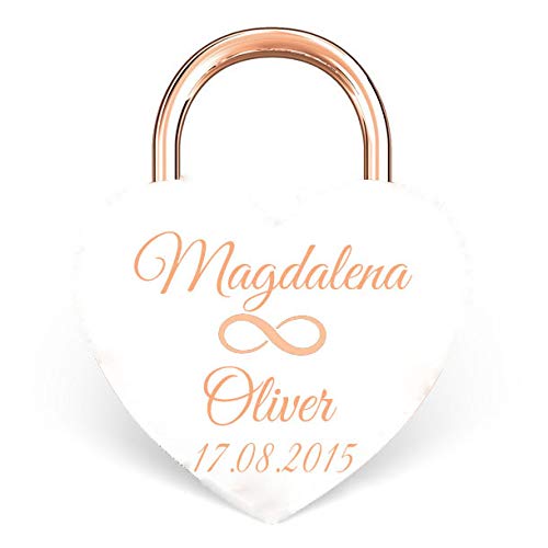 NEU Liebesschloss Herz WEISS-Rosegold mit Gravur nach Wunsch Groß 60x45 mm von aplusashop