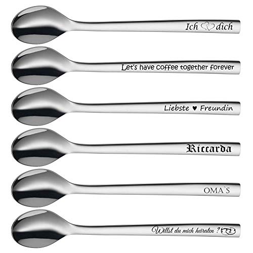 WMF Nuova Longdrink, Latte Macchiato Löffel + Gravur nach Wunsch Langstillöffel (2er Set) von aplusashop