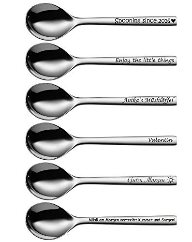 WMF Nuova Suppenlöffel mit Gravur nach Wunsch Cromargan Edelstahl 17 cm Löffel (6er Set) von aplusashop