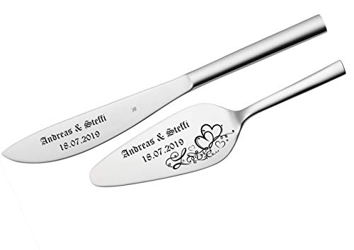 WMF Nuova Tortenheber + Messer im Set mit Gravur nach Wunsch Edelstahl Hochzeit, Geschenk (Ohne Gravur) von aplusashop