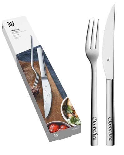 WMF Steakbesteck Nuova 2-teilig mit Gravur nach Wunsch Edelstahl Besteck mit Box von aplusashop