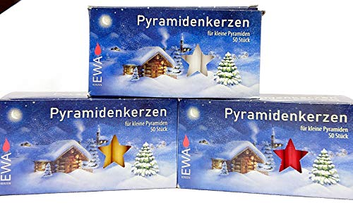 apog-Versand 3er Set Pyramidenkerzen klein, 1 x weiß, 1 x rot, 1x Natur, ca. 14 x 74 mm,Weihnachtskerzen, Adventskerzen, Christbaumkerzen, Baumkerzen, Kerzen von apog-Versand