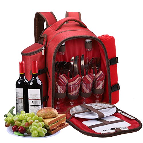 apollo walker Picknickrucksack 4 Personen Picknick Set (Set & Decke) Thermotasche Kühltaschen für Camping, Strand, Wandern Rot von apollo walker
