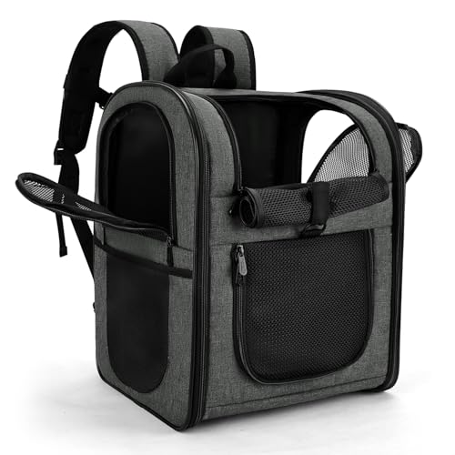 apollo walker Pet Carrier Backpack for Large/Small Cats and Dogs, Puppies, Safety Features and Cushion Back Support | for Travel, Hiking, Outdoor Use (Gray) von apollo walker