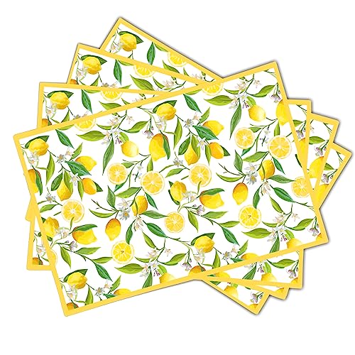 Zitronen-Tischsets 4er Set Yello Sommer Obst und Blumen Rutschfest Hitzebeständig Abwaschbar Tischsets Leinen Tischsets für Küche Esstisch Heimdekoration 30,5 x 45,7 cm von aportt