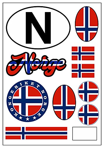 Norwegen Aufkleber Karte Stickerbogen - PKW Auto Motorrad - Biker Fahne Flagge -Tuning - Auslandskennzeichen - Urlaub - Banner 17 x 24 cm von aprom