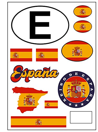 Spanien Aufkleber Karte Stickerbogen - PKW Auto Motorrad - Biker Fahne Flagge -Tuning - Auslandskennzeichen - Urlaub - Banner 17 x 24 cm von aprom