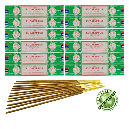 12x Räucherstäbchen Satya Verschiedene Düfte, 20cm | Insgesamt 120 Sticks (Eucalyptus) von aqasha