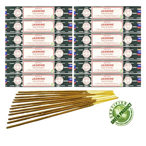 12x Räucherstäbchen Satya Verschiedene Düfte, 20cm | Insgesamt 120 Sticks (Jasmin) von aqasha