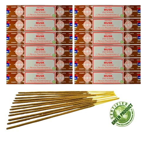 12x Räucherstäbchen Satya Verschiedene Düfte, 20cm | Insgesamt 120 Sticks (Moschus) von aqasha