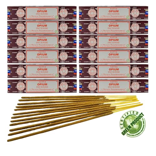 12x Räucherstäbchen Satya Verschiedene Düfte, 20cm | Insgesamt 120 Sticks (Opium) von aqasha