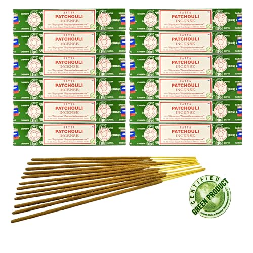 12x Räucherstäbchen Satya Verschiedene Düfte, 20cm | Insgesamt 120 Sticks (Patchouli) von aqasha