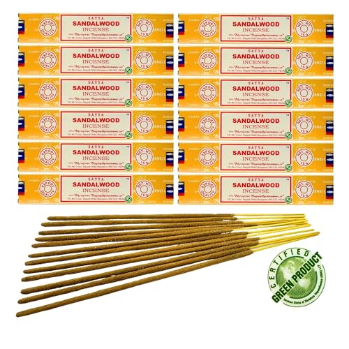 12x Räucherstäbchen Satya Verschiedene Düfte, 20cm | Insgesamt 120 Sticks (Sandelholz) von aqasha