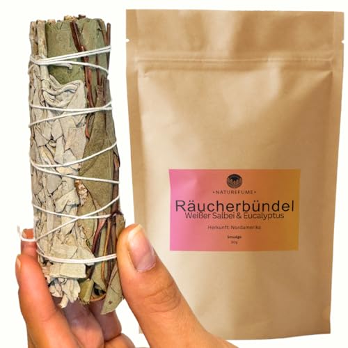 Räucherbündel | Smudge | Räucherwerk | Verschiedene Kräuter und Düfte (Weißer Salbei & Eucalyptus - 30g) von aqasha