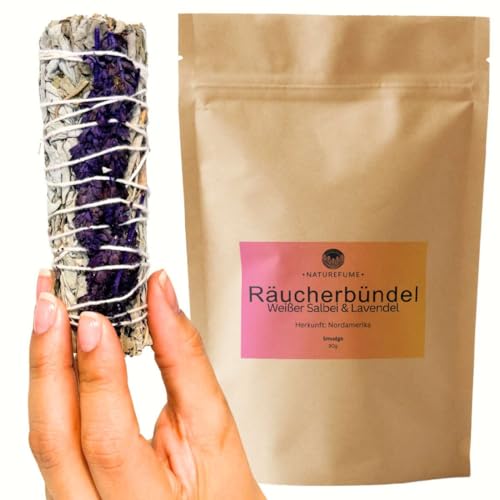 Räucherbündel | Smudge | Räucherwerk | Verschiedene Kräuter und Düfte (Weißer Salbei & Lavendel - 30g) von aqasha