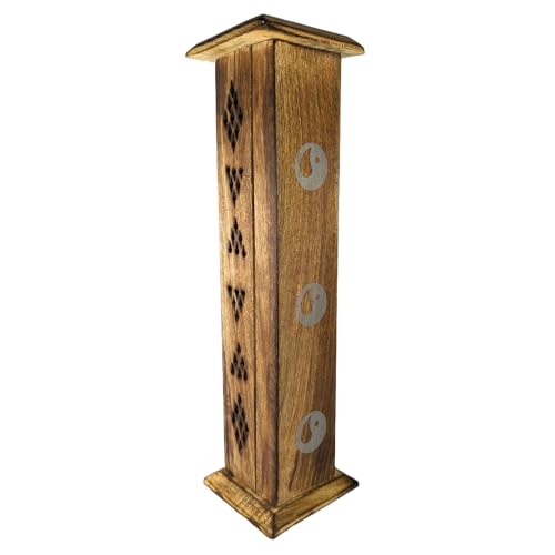 Turm aus Holz für Räucherstäbchen & Räucherkegel - Yin & Yang, 31cm von aqasha