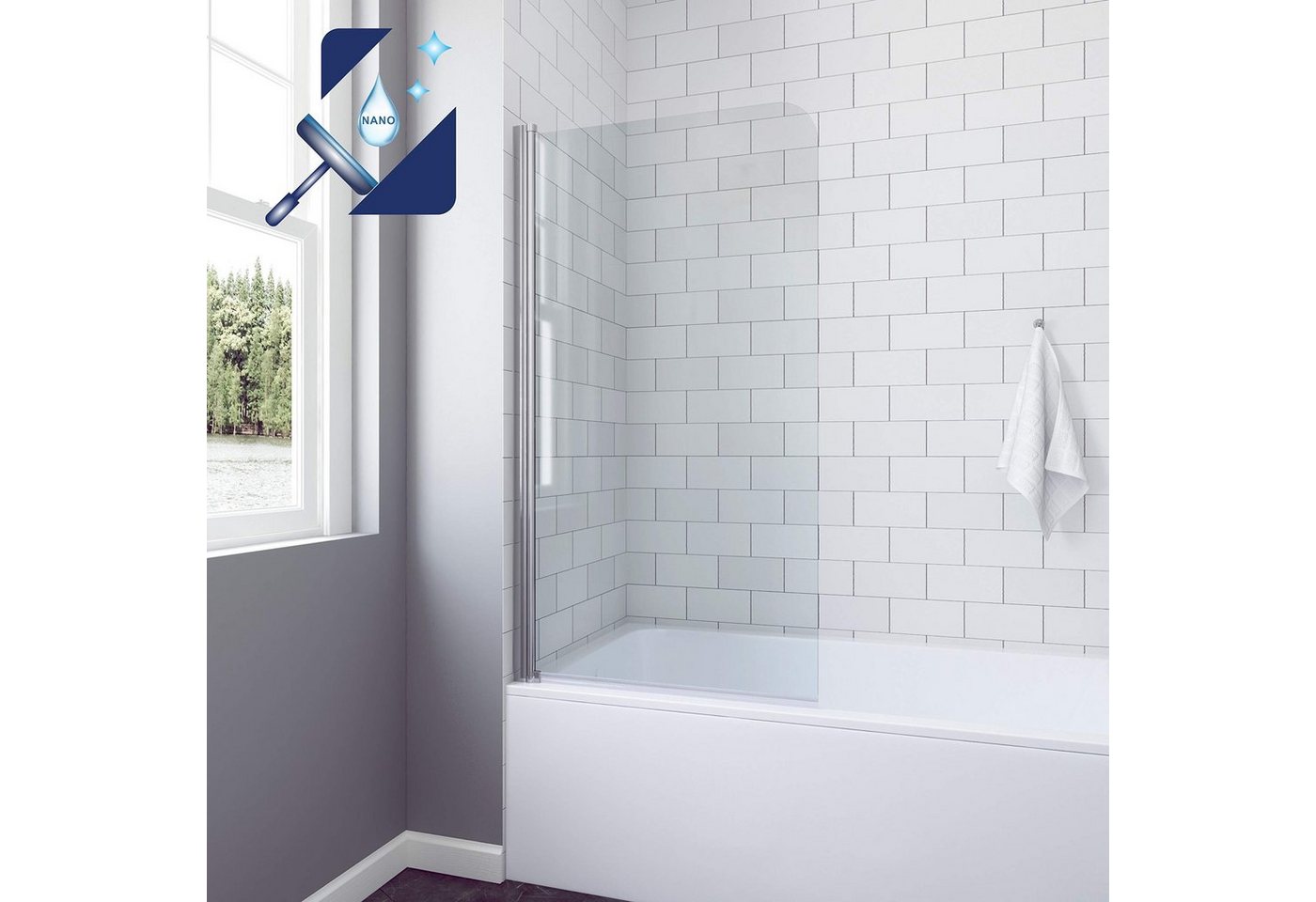 AQUABATOS Badewannenaufsatz Badewannenaufsatz Duschabtrennung Duschwand für Badewanne, 5 mm Einscheibensicherheitsglas (ESG), 80x140cm, Nano Beschichtung, mit Verstellbereich von AQUABATOS