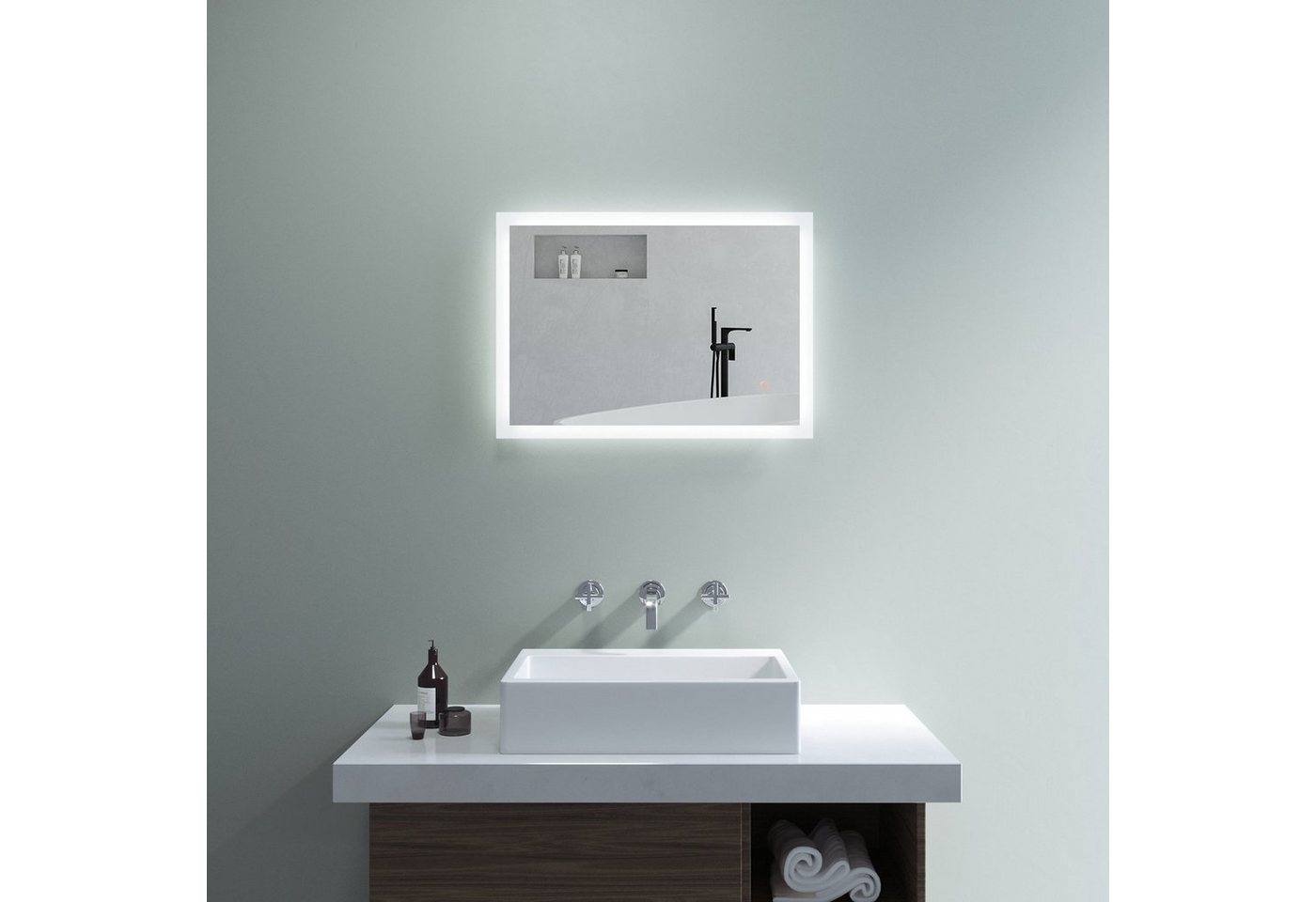 AQUABATOS Badspiegel Bad Spiegel mit Beleuchtung Badezimmerspiegel Lichtspiegel Led, Touch Beschlagfrei Kaltweiß 6400K Dimmbar Spiegelheizung von AQUABATOS