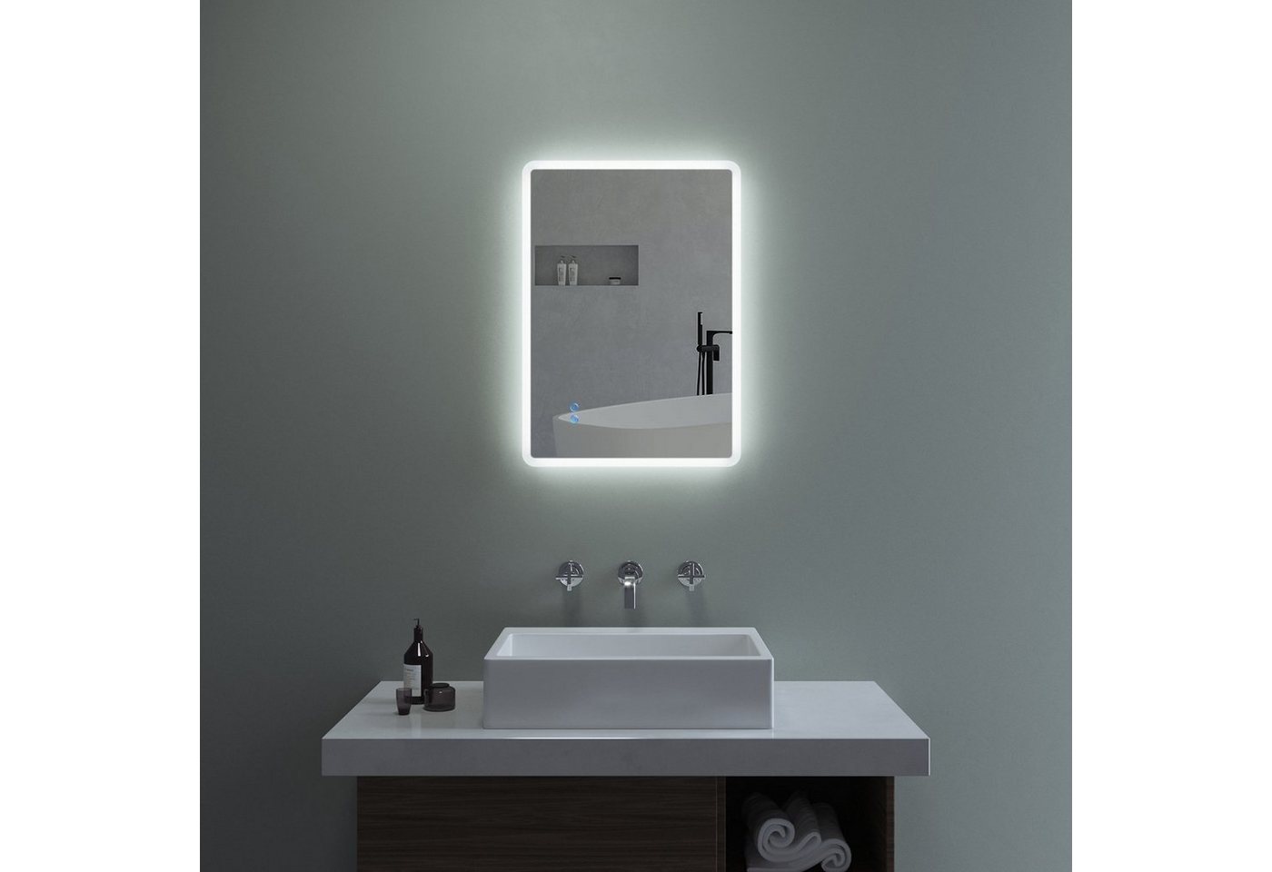 AQUABATOS Badspiegel Badspiegel mit Beleuchtung LED Wandspiegel Lichtspiegel (Badezimmerspiegel beleuchtet), Dimmbar, Kaltweiß 6400K, Touch Schalter, Spiegelheizung von AQUABATOS