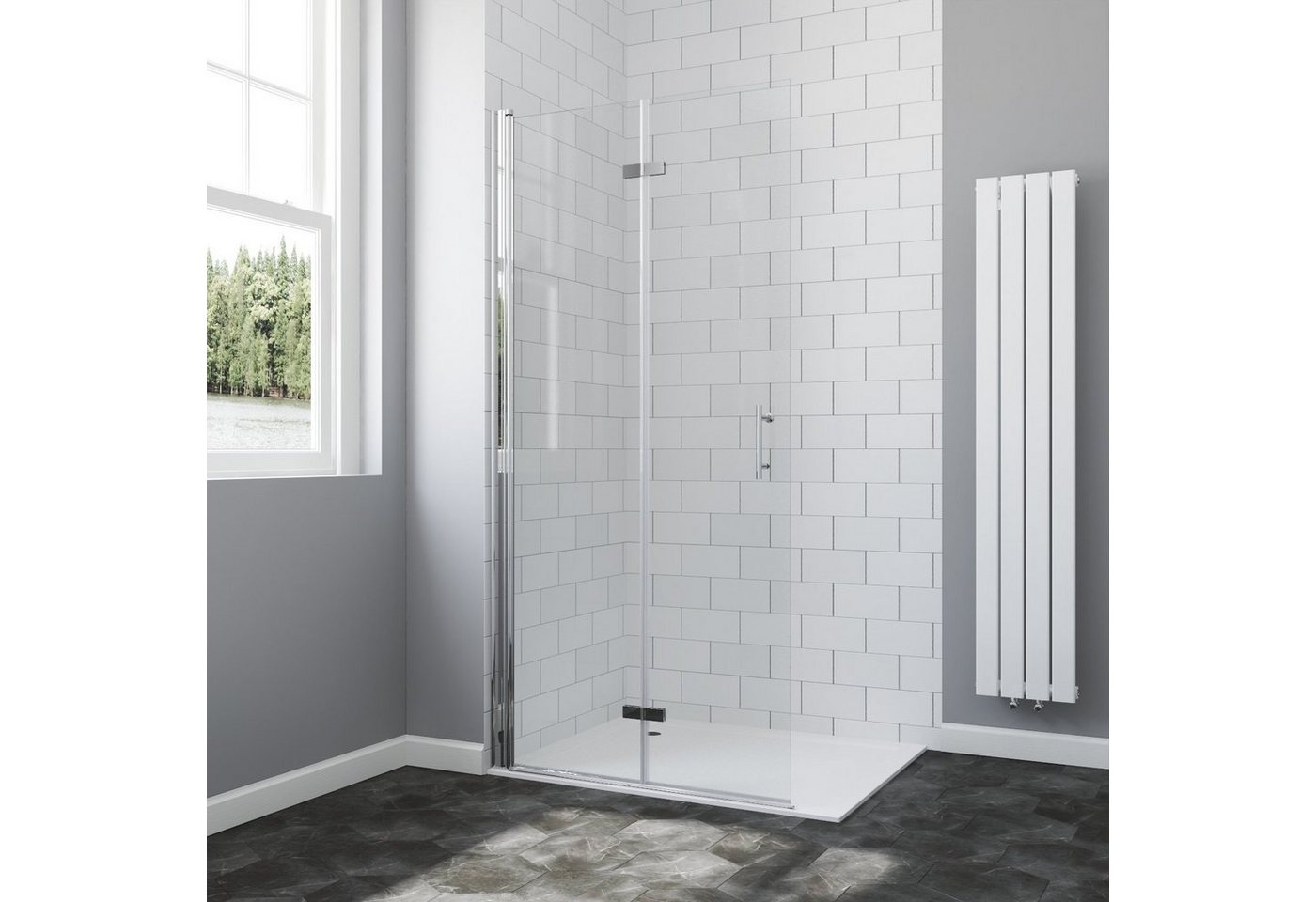 AQUABATOS Dusch-Falttür Walk in Dusche Duschabtrennung Glas Duschwand Duschtür Drehfalttür, 65x195 cm, 6 mm Einscheiben-Sicherheitsglas (ESG) mit Nanobeschichtung, Duschtrennwand mit großem Verstellbereich,faltbar,drehbar,barrierefrei von AQUABATOS
