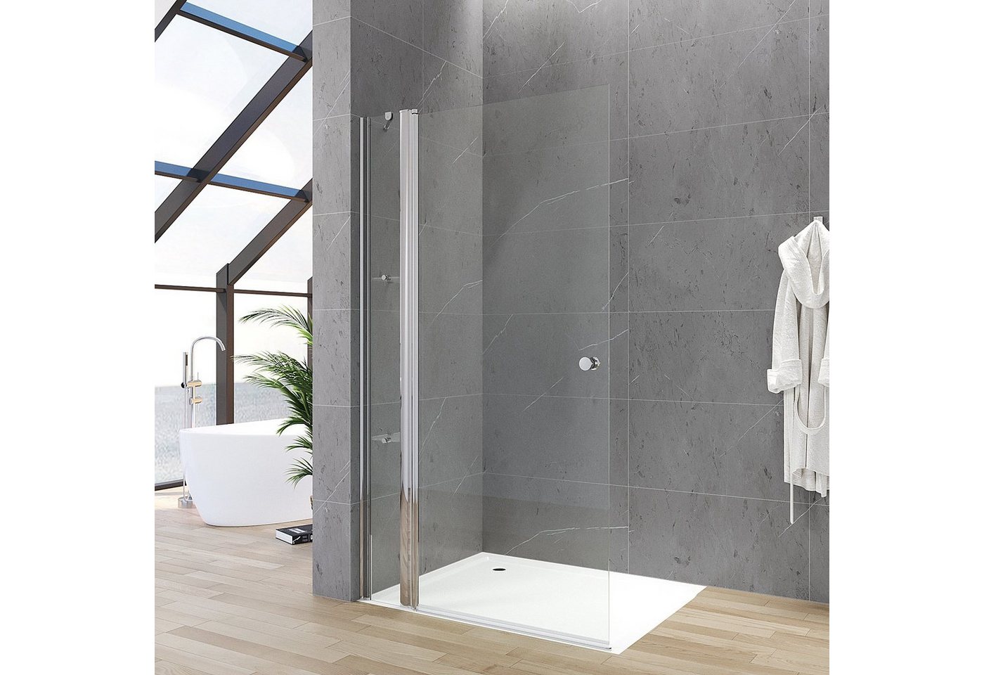 AQUABATOS Duschwand Walk-In Dusche Duschwand Glas Duschabtrennung Pendeltür Duschtür, 5 mm Sicherheitsglas ESG, mit Duschablage Verstellbereich Festteil, Hebe- und Senk Mechanismus von AQUABATOS