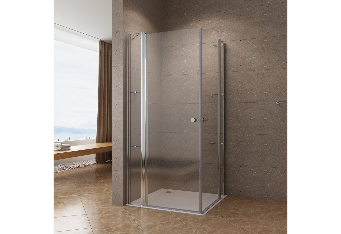 AQUABATOS Eckdusche Duschkabine Duschabtrennung mit Drehtür Eckdusche mit Duschtür, BxT: 110x110 cm, 6 mm Einscheibensicherheitsglas, Festteil mit Duschablagen,barrierefrei,Nano Beschichtung von AQUABATOS