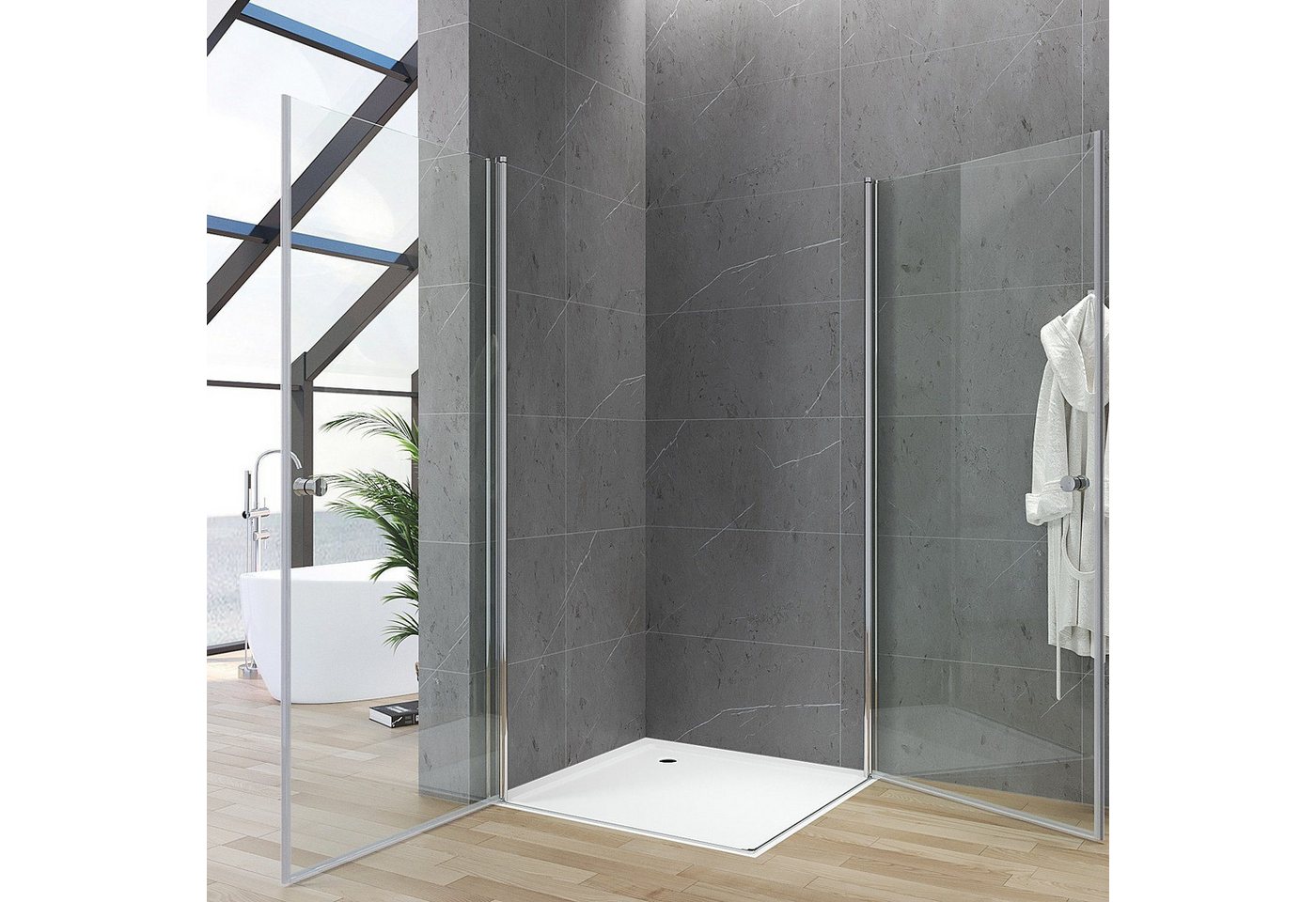 AQUABATOS Eckdusche Duschkabine Eckeinstieg mit Drehtüren Eckdusche Duschabtrennung, BxT: 70x70 cm, 5 mm Einscheiben-Sicherheitsglas (ESG), Pendeltüren Schwingtüren Drehtüren Duschwand Glas Höhe 187 cm Ebenerdige Montage möglich, Hebe-Senk-Funktion, Magnetverschluss, rahmenlos, Echtglas klar, Sicherheitsglas, barrierefrei AQUABATOS Eckdusche Duschkabine Eckeinstieg mit Drehtüren Eckdusche Duschabtrennung, BxT: 70x70 cm, 5 mm Einscheiben-Sicherheitsglas (ESG), Pendeltüren Schwingtüren Drehtüren Duschwand Glas Höhe 187 cm Ebenerdige Montage möglich, Hebe-Senk-Funktion, Magnetverschluss, rahmenlos, Echtglas klar, Sicherheitsglas, barrierefrei von AQUABATOS