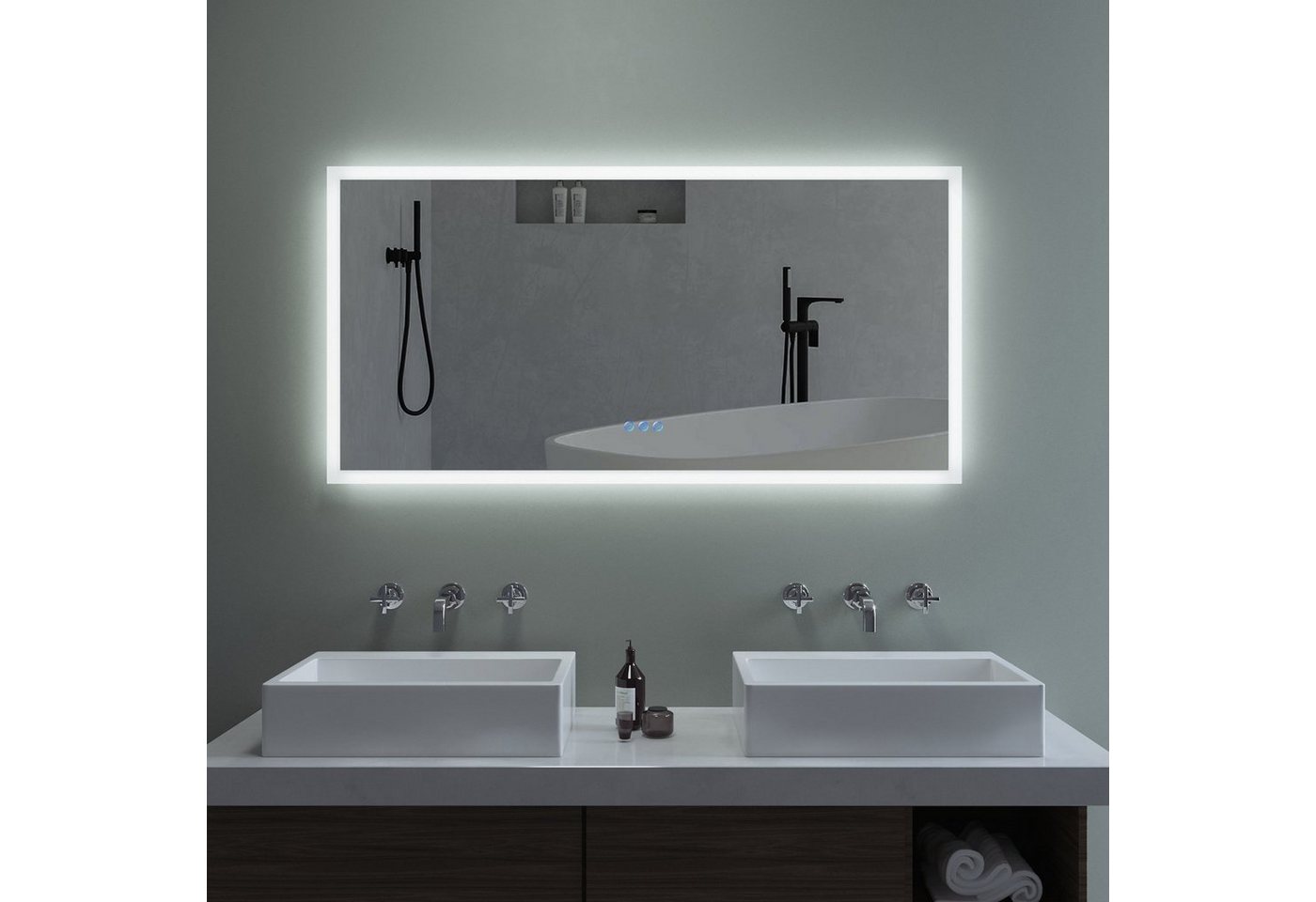 AQUABATOS LED-Lichtspiegel LED Badspiegel Lichtspiegel Badezimmerspiegel mit Beleuchtung (80x60cm 100x70cm 140x70cm Kaltweiß 6400K und Warmweiß 3000K, Dimmbar), Touch Schalter, Spiegelheizung, Antibeschlag, Energiesparend von AQUABATOS