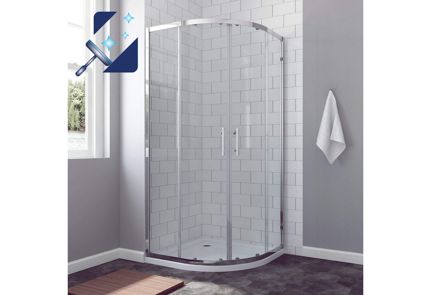 AQUABATOS Runddusche Duschkabine Eckeinstieg 80x80x195cm 90x90x195 cm, BxT: 80x80 cm, Einscheibensicherheitsglas (ESG), Runddusche Viertelkreis Eckdusche Schiebetüren Duschtür Duschabtrennung Dusche Glas Glastür Nano Beschichtung, Chromoptik, Sicherheitsglas, Echtglas, mit großem Verstellbereich von AQUABATOS