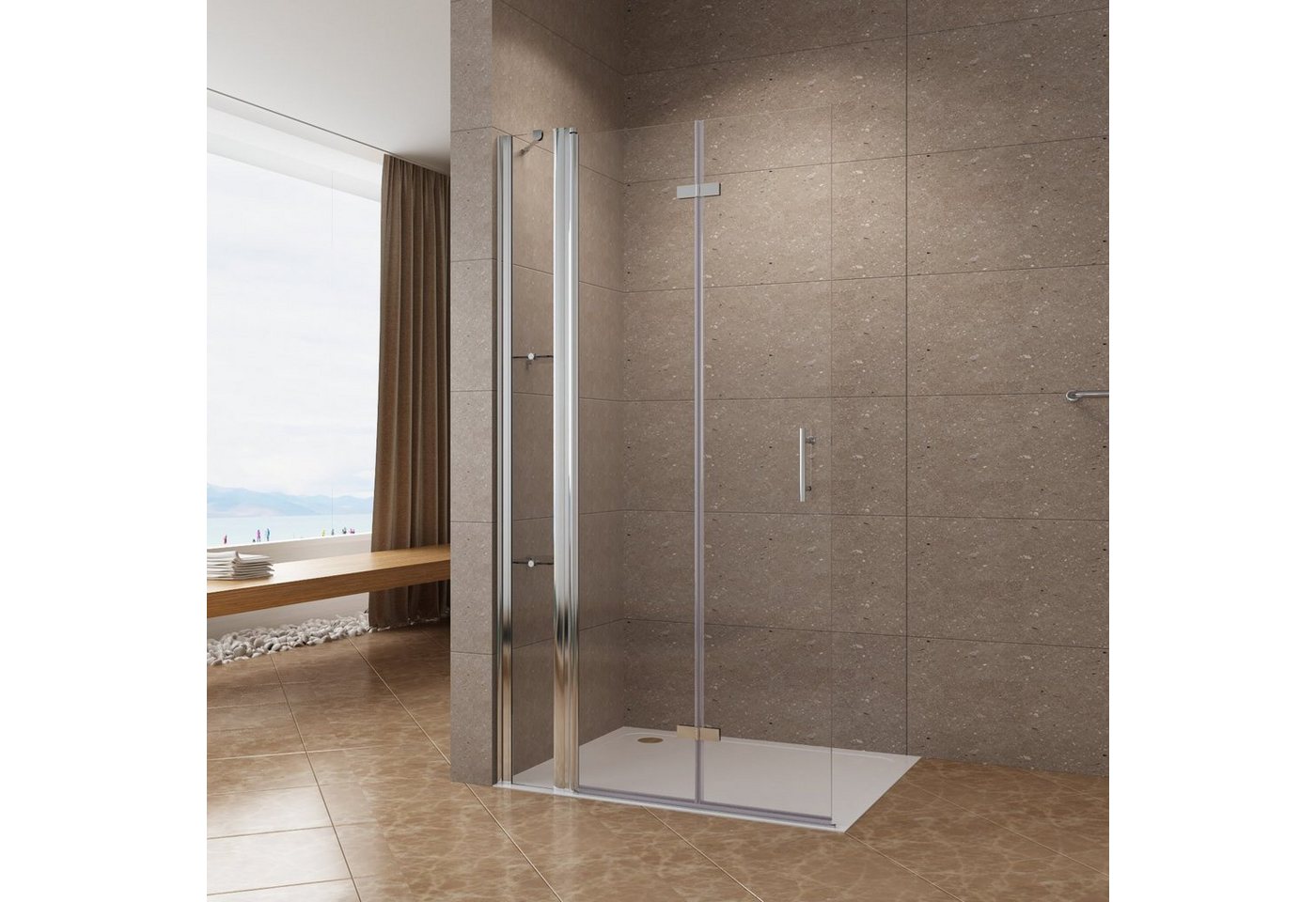 AQUABATOS Walk-in-Dusche Duschabtrennung Duschwand Glaswand Duschtrennwand Falttür Drehfalttür, 6 mm Einscheibensicherheitsglas, erhältlich in 6 verschiedenen Breiten, Nano Beschichtung, Barrierefrei von AQUABATOS