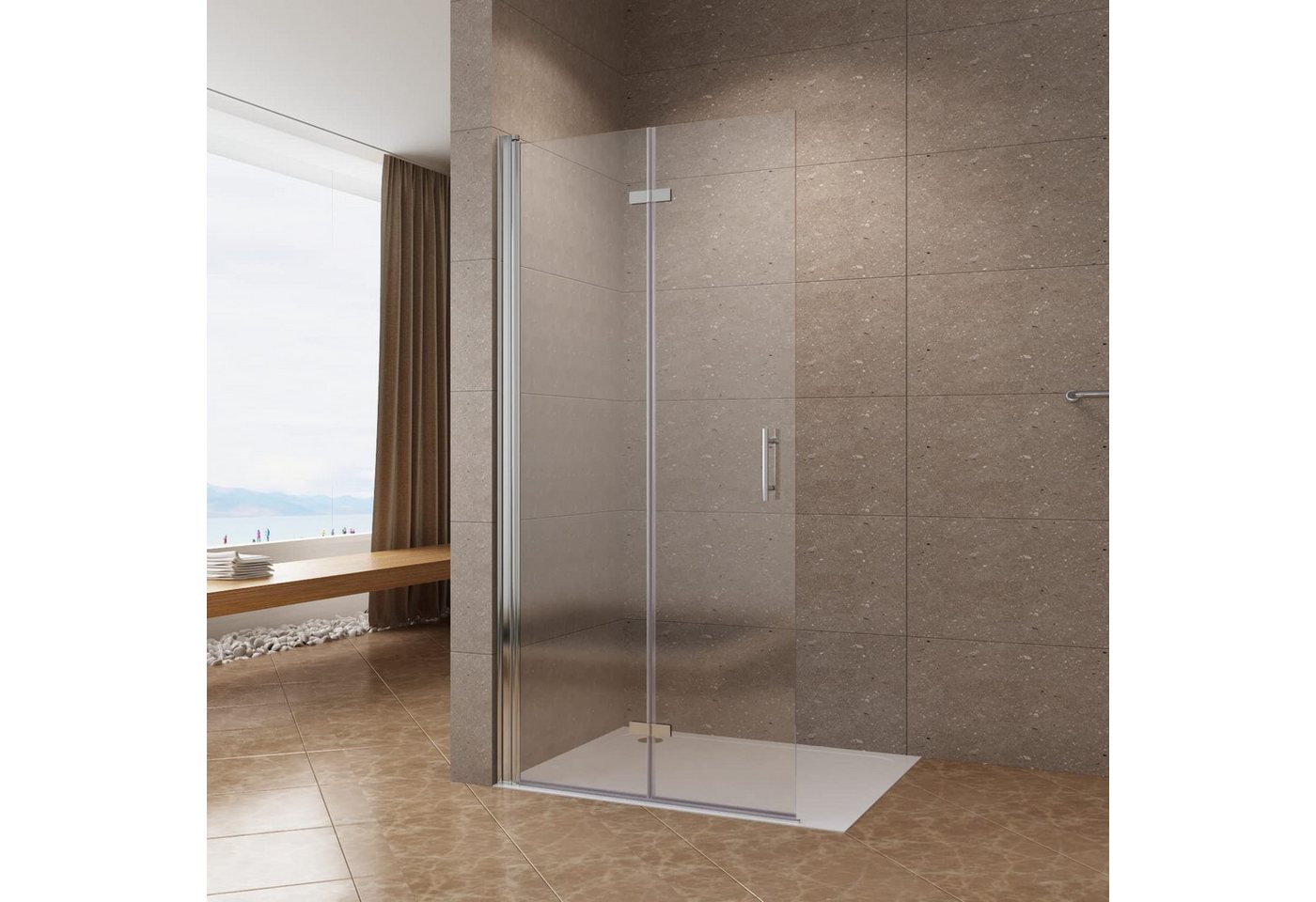 AQUABATOS Walk-in-Dusche Duschabtrennung Faltbar Duschwand Glas 65 70 75 85 95 115 cm, 6 mm Einscheibensicherheitsglas, Nano Beschichtung, Barrierefrei, Hebe- und Senk Mechanismus von AQUABATOS