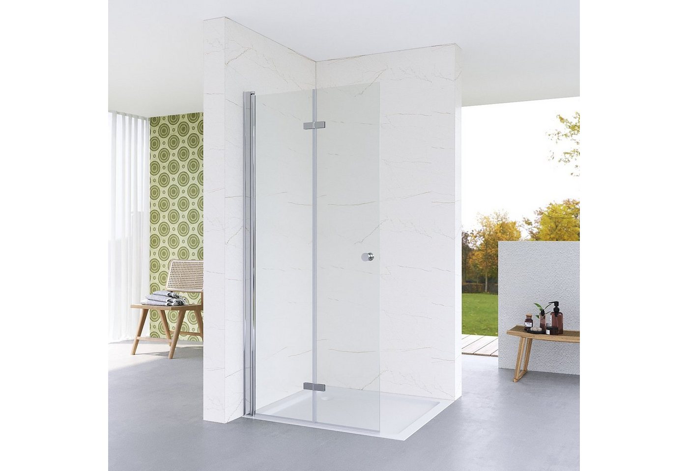 AQUABATOS Walk-in-Dusche Duschabtrennung faltbar Dusche 65 70 75 85 95 115 cm Walkin Duschwand, Einscheiben-Sicherheitsglas (ESG) 5 mm, Barrierefrei, Hebe-Senk-Funktion, Ebenerdiger Einbau möglich von AQUABATOS