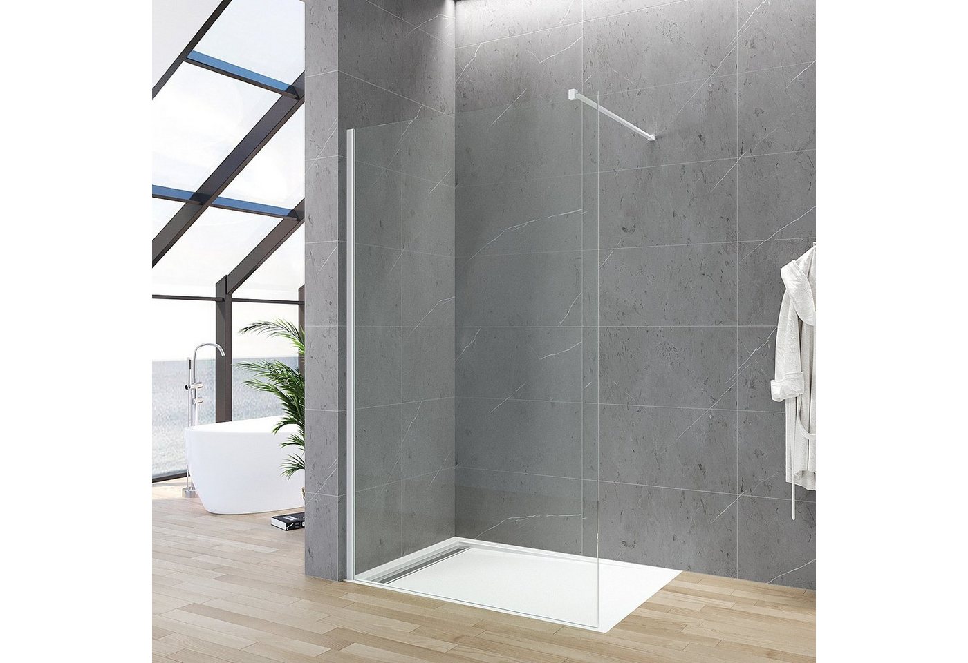 AQUABATOS Walk-in-Dusche Walk in Duschwand Duschabtrennung Duschtrennwand Dusche, 8 mm Einscheibensicherheitsglas mit Nano Beschichtung, weiß matt, mit Stabilisator, in 5 verschiedenen Breiten (80-120cm) von AQUABATOS