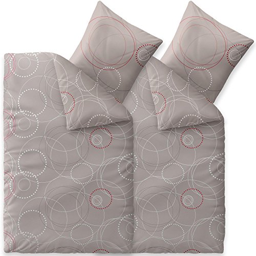 aqua-textil Trend Bettwäsche 135x200 cm 4tlg. Baumwolle Bettbezug Cora Punkte Kreise Grau Weiß Rot von aqua-textil
