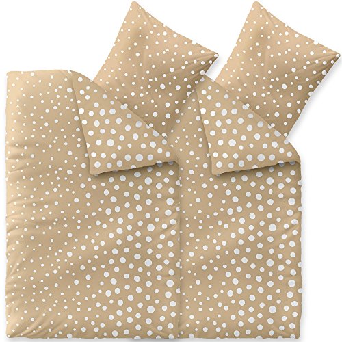aqua-textil Trend Bettwäsche 135x200 cm 4tlg. Baumwolle Bettbezug Tabea Punkte Beige Weiß von aqua-textil