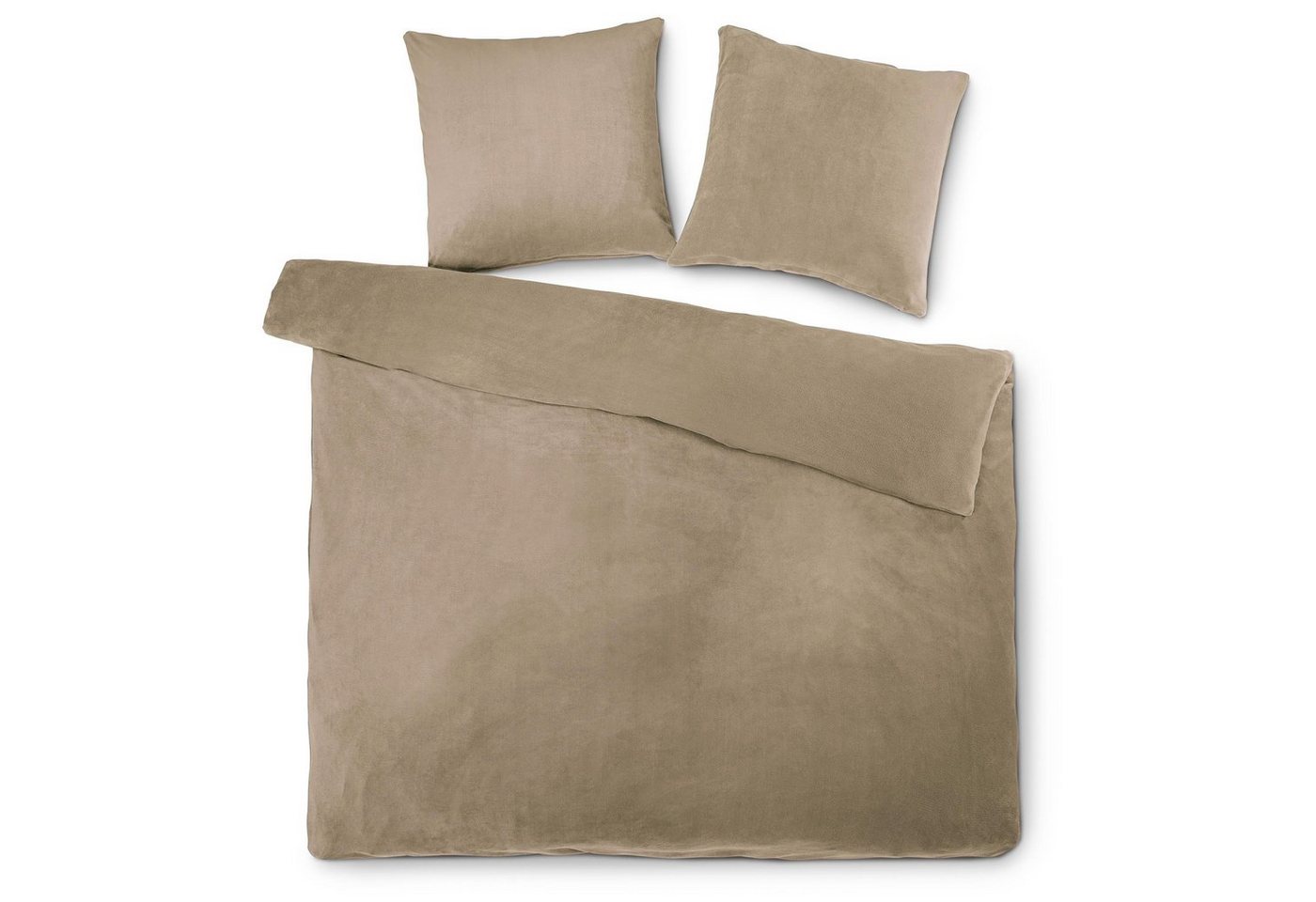 aqua-textil Bettwäsche Feelwell Bettgarnitur Thermo Fleece Flausch 200x220cm taupe, Coral-Fleece, Mikrofaser, 3 teilig von aqua-textil