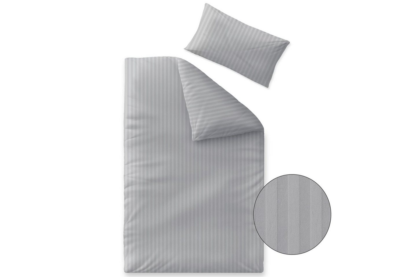 aqua-textil Bettwäsche Nele Bettgarnitur Mako Satin Streifen 155x220+40x80cm hellgrau, Baumwolle, 2 teilig von aqua-textil