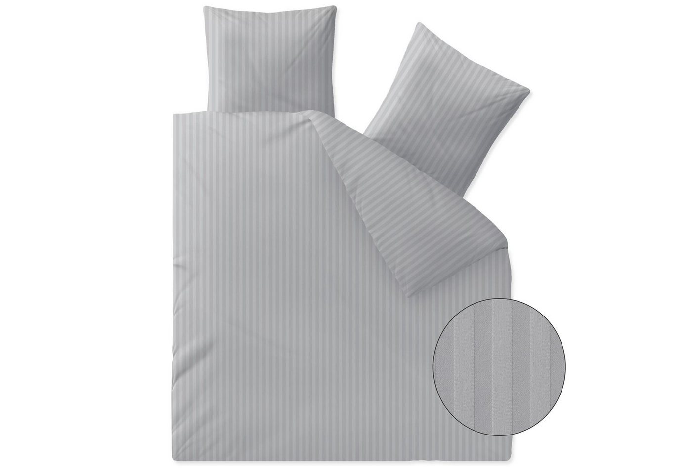 aqua-textil Bettwäsche Nele Bettgarnitur Mako Satin Streifen 200x200+2x 80x80cm hellgrau, Baumwolle, 3 teilig von aqua-textil