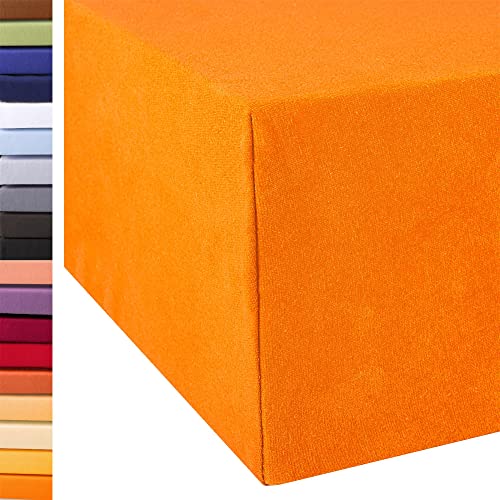 aqua-textil Exclusiv Spannbettlaken 180x200-200x220 cm orange Jersey Baumwolle 230g/qm Spannbetttuch Elastan Laken von aqua-textil