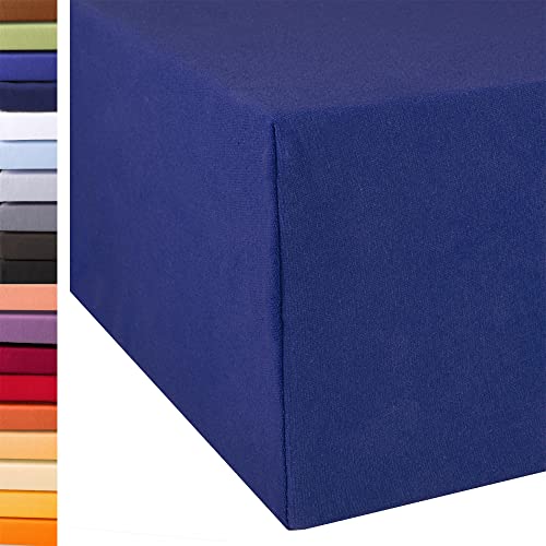 aqua-textil Exclusiv Spannbettlaken 180x200-200x220 cm royal blau Jersey Baumwolle 230g/qm Spannbetttuch Elastan Laken von aqua-textil