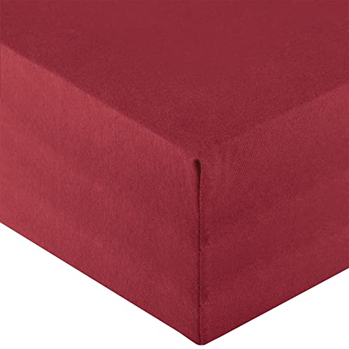 aqua-textil Royal Spannbettlaken Boxspringbett Wasserbett 120x200-130x220 cm Bordeaux rot 210g/qm Jersey Mako Baumwolle Elasthan Spannbetttuch von aqua-textil