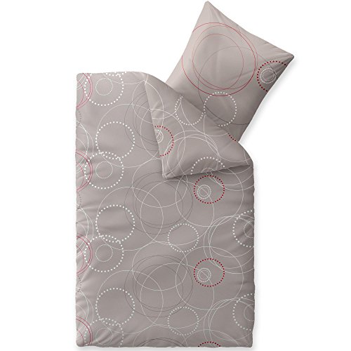 aqua-textil Trend Bettwäsche 135x200 cm 2tlg. Baumwolle Bettbezug Cora Punkte Kreise Grau Weiß Rot von aqua-textil