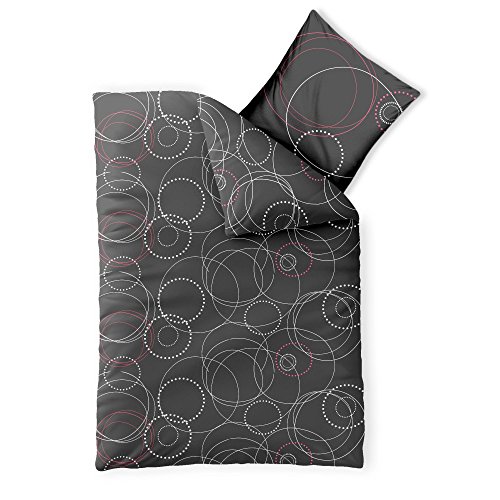 aqua-textil Trend Bettwäsche 155x220 cm 2tlg. Baumwolle Bettbezug Cariba Punkte Kreise Anthrazit Weiß Rot von aqua-textil