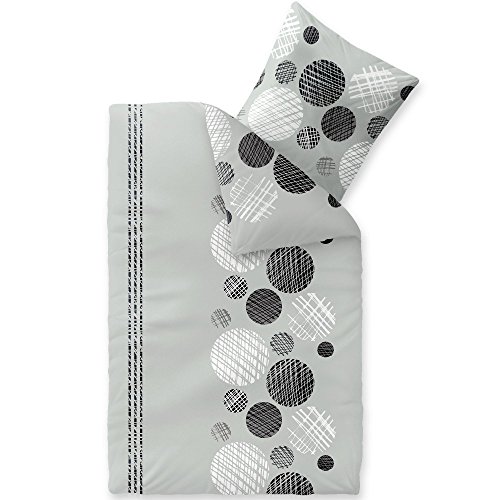 aqua-textil Trend Bettwäsche 155x220 cm 2tlg. Baumwolle Bettbezug Celina Punkte Streifen Grau Schwarz Weiß von aqua-textil