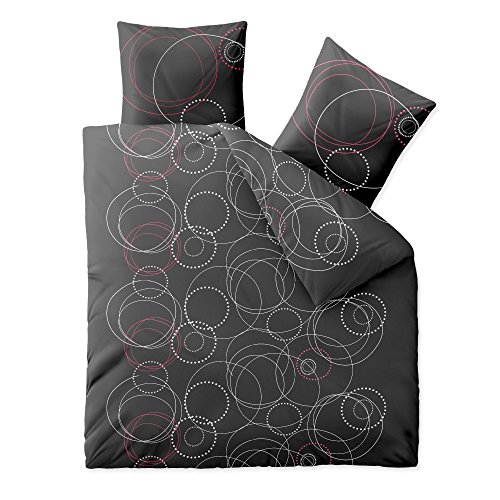 aqua-textil Trend Bettwäsche 200x200 cm 3tlg. Baumwolle Bettbezug Cariba Punkte Kreise Anthrazit Weiß Rot von aqua-textil