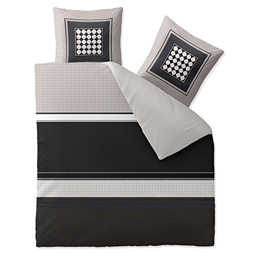 aqua-textil Trend Bettwäsche 200x220 cm 3tlg. Baumwolle Bettbezug Tanja Streifen Punkte Schwarz Grau Weiß von aqua-textil